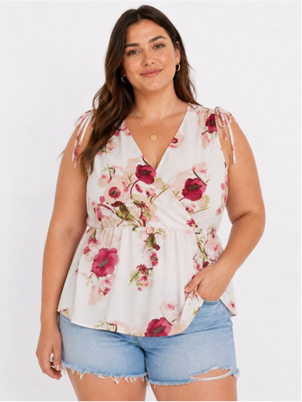 LANE BRYANT Blouse Plus Size 14 / 16 White Pink Floral Sleeveless NWT